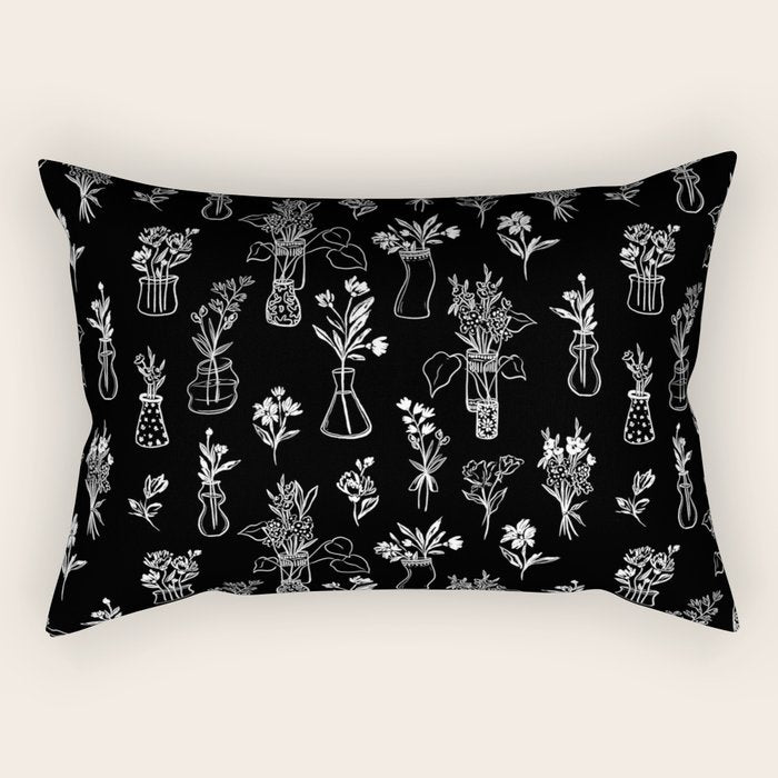 Wildflowers and vases in dark background Rectangular Pillow Gallery Image 2