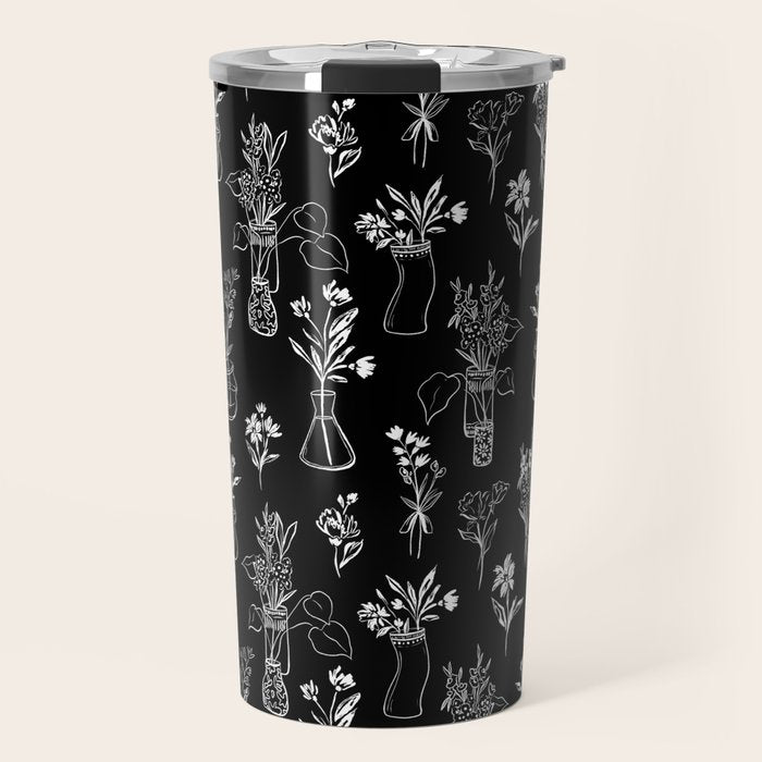 Wildflowers and vases in dark background Travel Mug Gallery Image 1