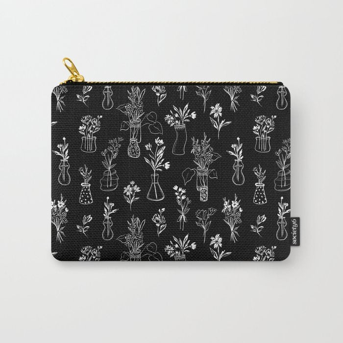 Wildflowers and vases in dark background Carry All Pouch Gallery Image 1