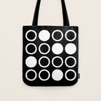 Mid Century Modern Circle and Dot Pattern 232 Black and White Tote Bag Gallery Image 1