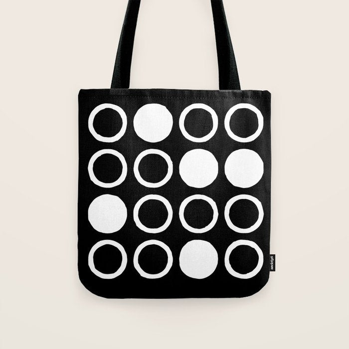 Mid Century Modern Circle and Dot Pattern 232 Black and White Tote Bag Gallery Image 1