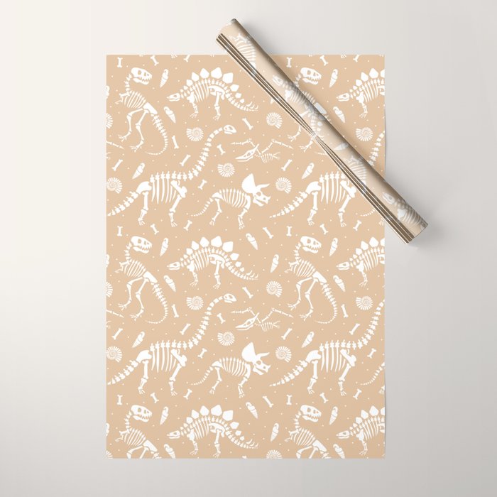 Dinosaur Fossils on Taupe Wrapping Paper Gallery Image 1