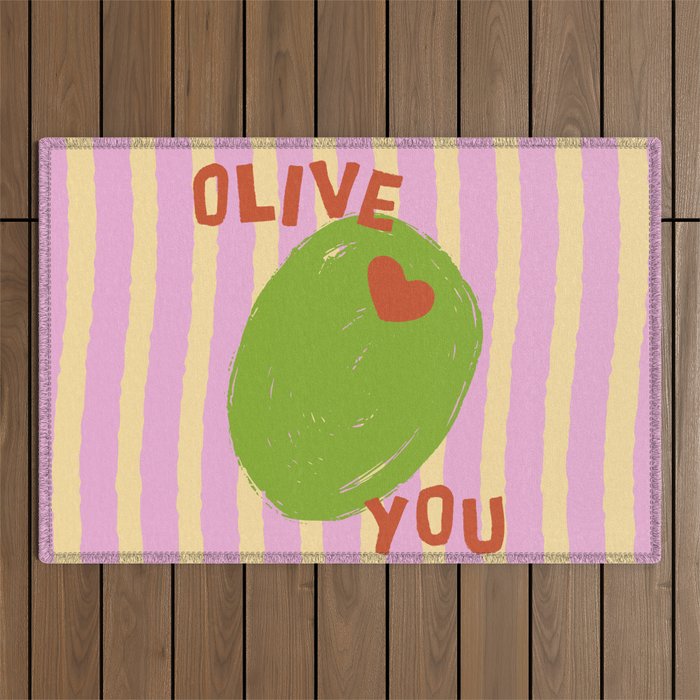 Love You Olive Kitchen Art Outdoor Rug Gallery Image 1