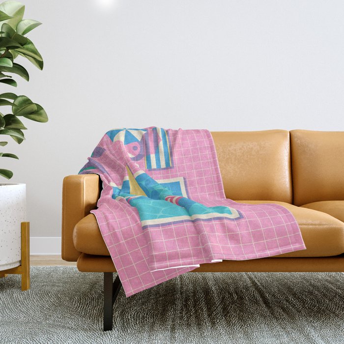 Retro 80s Swimming Pool Throw Blanket Gallery Image 1
