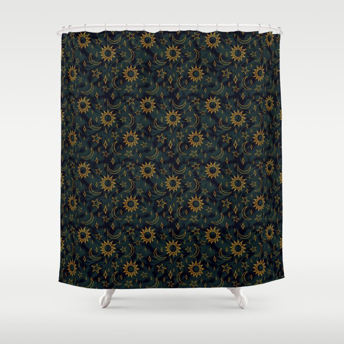 Tie Dye Moon and Star Print in Blue Shower Curtain Gallery Image 1