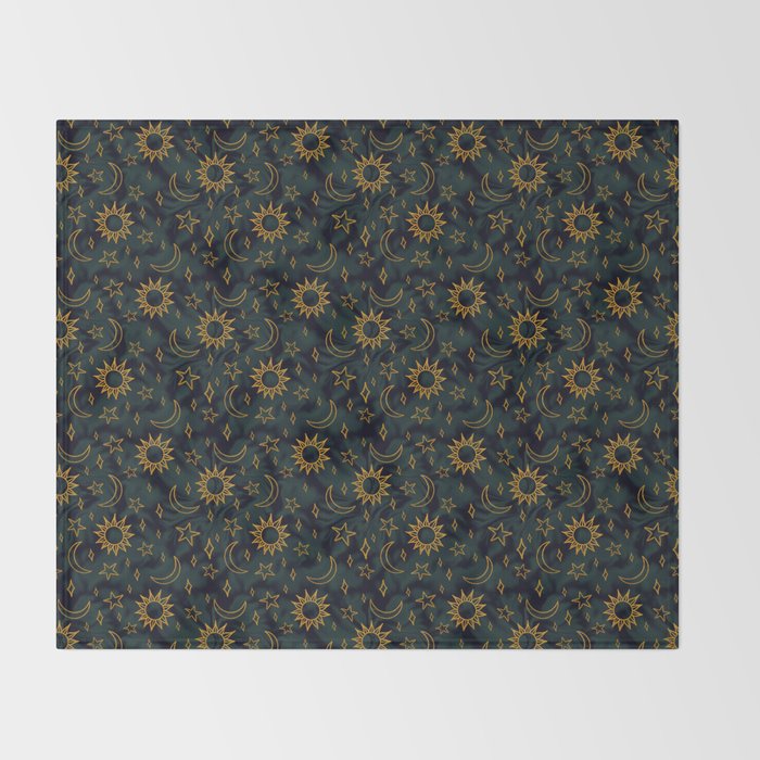 Tie Dye Moon and Star Print in Blue Throw Blanket Gallery Image 2