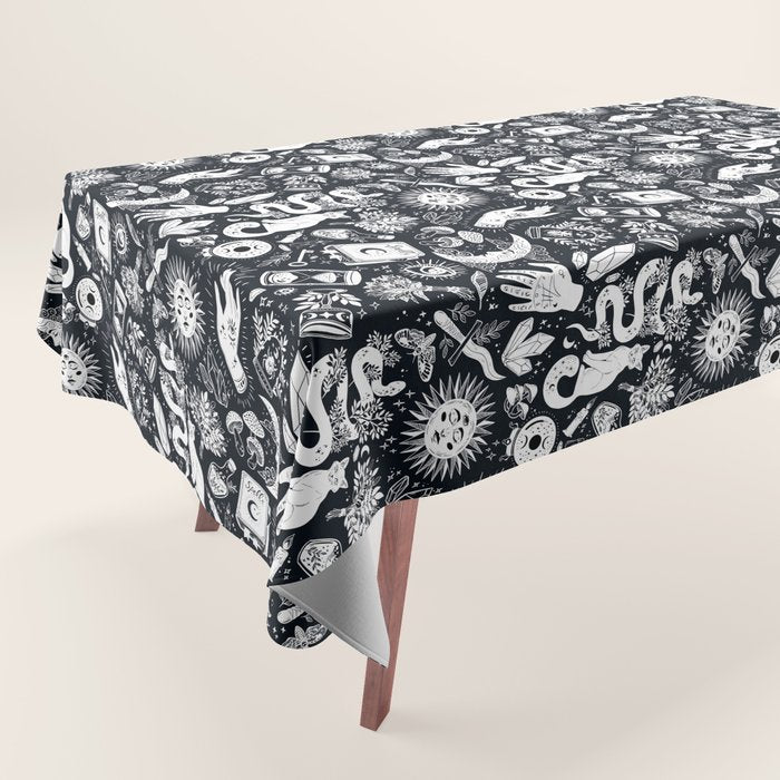 Witchy Things In Black And White Tablecloth Gallery Image 1