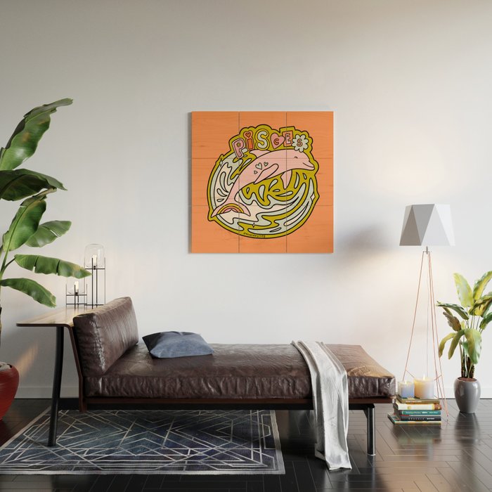 Pisces Dolphin Wood Wall Art Gallery Image 2