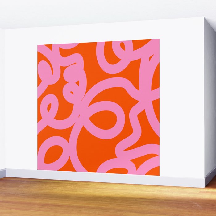 Retro Abstract Lines Orange And Pink Aesthetic Wall Mural Gallery Image 2