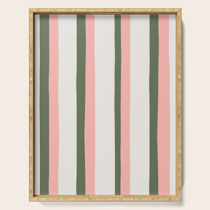 Hand Drawn Vertical Stripes Muted Green & Pink Serving Tray Gallery Image 1
