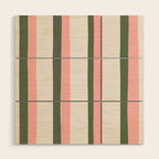 Hand Drawn Vertical Stripes Muted Green & Pink Wood Wall Art Gallery Image 1