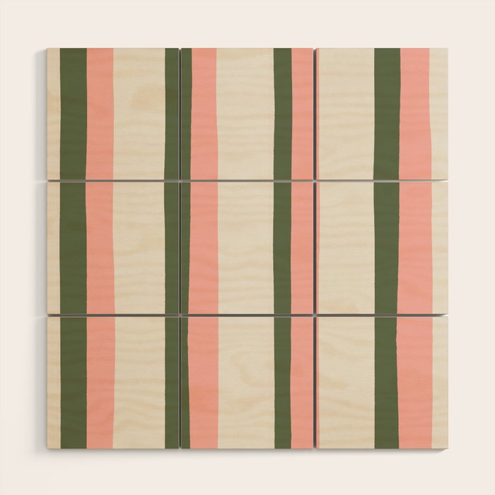 Hand Drawn Vertical Stripes Muted Green & Pink Wood Wall Art Gallery Image 1