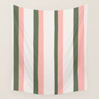 Hand Drawn Vertical Stripes Muted Green & Pink Wall Tapestry Gallery Image 4