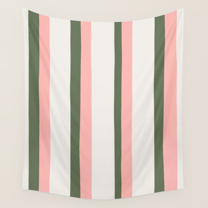 Hand Drawn Vertical Stripes Muted Green & Pink Wall Tapestry Gallery Image 4