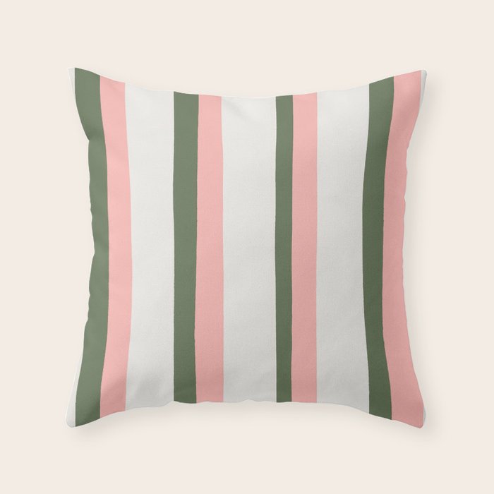 Hand Drawn Vertical Stripes Muted Green & Pink Throw Pillow Gallery Image 6