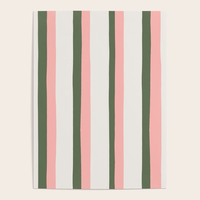 Hand Drawn Vertical Stripes Muted Green & Pink Poster Gallery Image 1