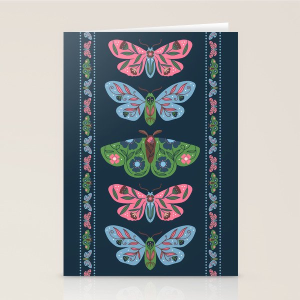 Folk Floral Moths and Butterflies Blue Stationery Card Gallery Image 2
