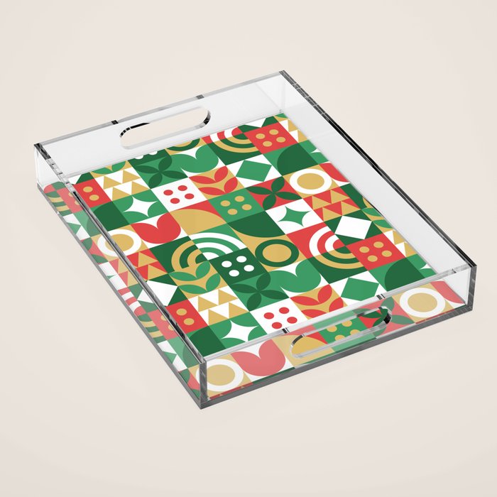 Geometric christmas holiday mosaic pattern Acrylic Tray Gallery Image 1