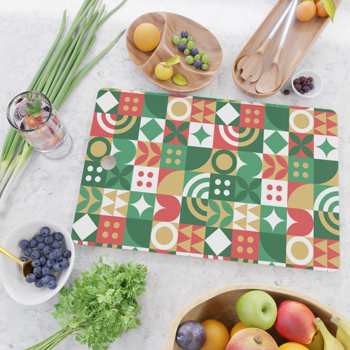 Geometric christmas holiday mosaic pattern Cutting Board Gallery Image 2