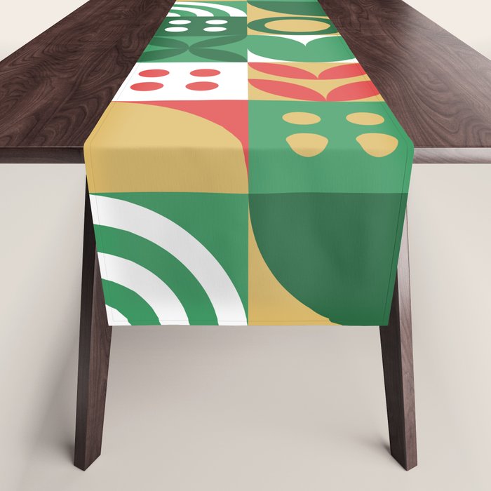 Geometric christmas holiday mosaic pattern Table Runner Gallery Image 1