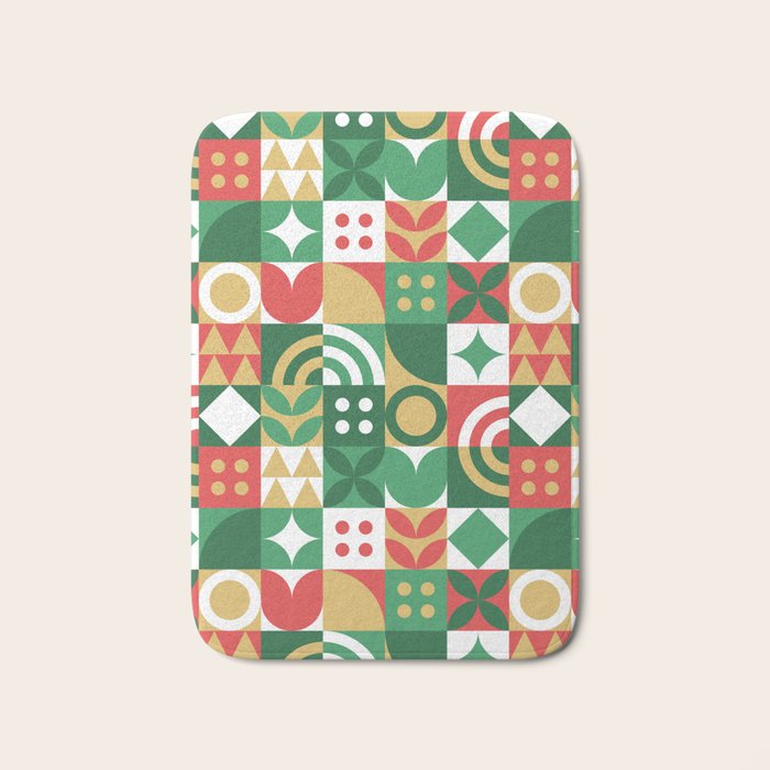 Geometric christmas holiday mosaic pattern Bath Mat Gallery Image 1