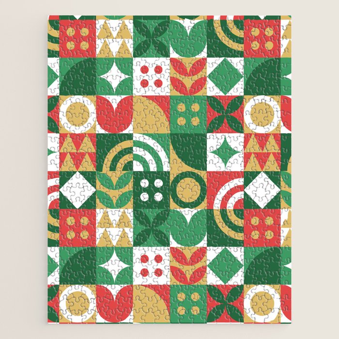 Geometric christmas holiday mosaic pattern Jigsaw Puzzle Gallery Image 1