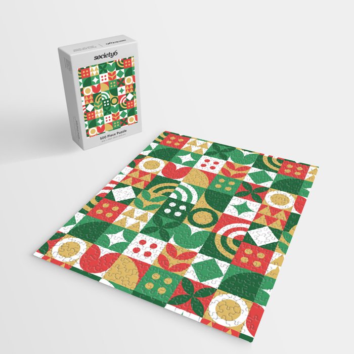 Geometric christmas holiday mosaic pattern Jigsaw Puzzle Gallery Image 2