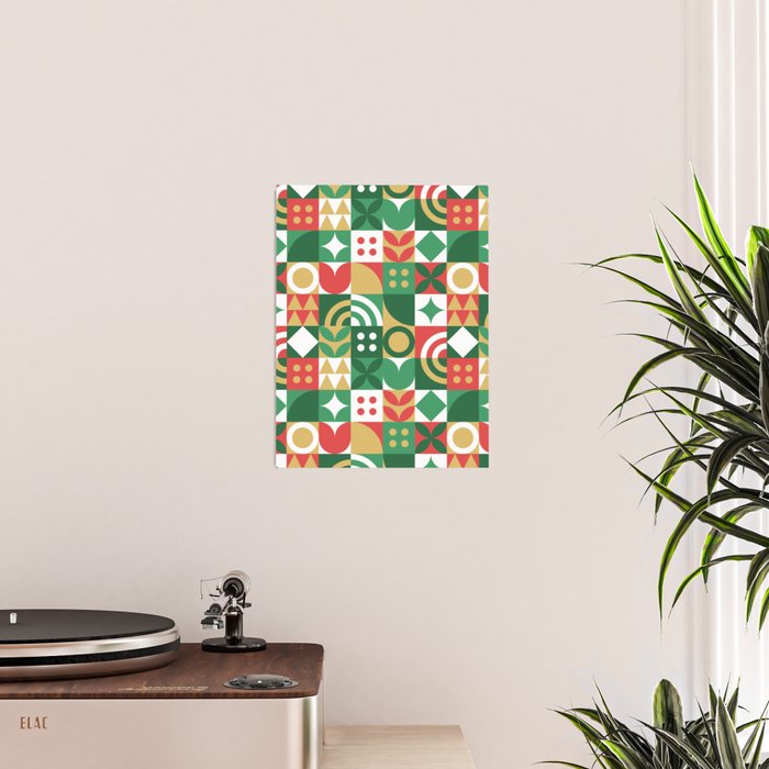 Geometric christmas holiday mosaic pattern Poster Gallery Image 2