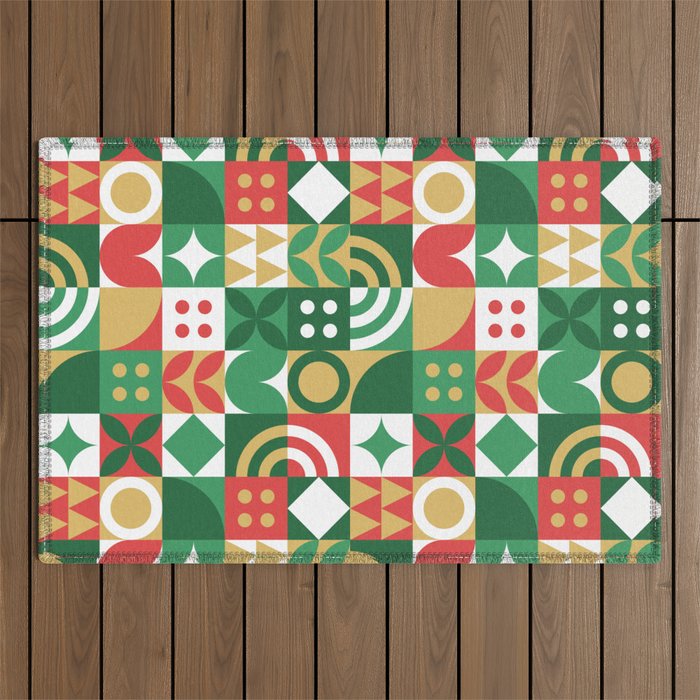 Geometric christmas holiday mosaic pattern Outdoor Rug Gallery Image 1