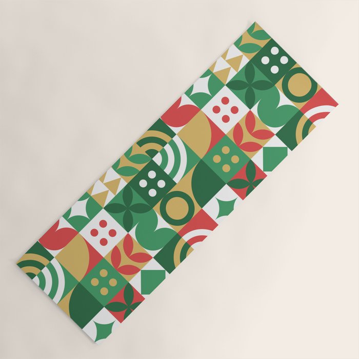 Geometric christmas holiday mosaic pattern Yoga Mat Gallery Image 1