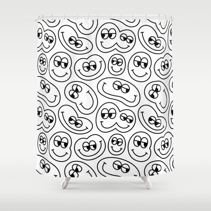 Funny happy face cartoon doodle pattern Shower Curtain Gallery Image 1