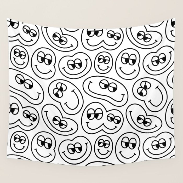 Funny happy face cartoon doodle pattern Wall Tapestry Gallery Image 4