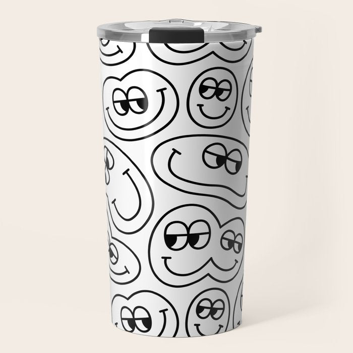 Funny happy face cartoon doodle pattern Travel Mug Gallery Image 1
