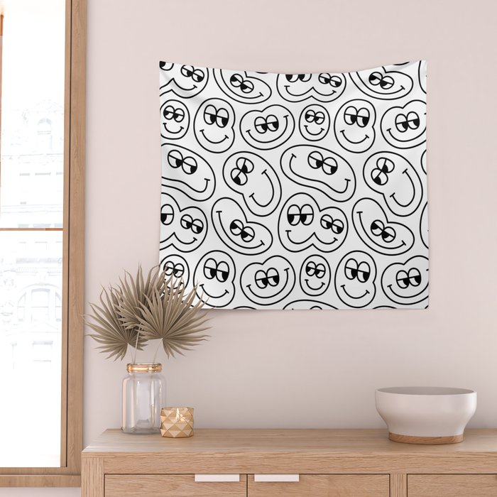 Funny happy face cartoon doodle pattern Wall Tapestry Gallery Image 2