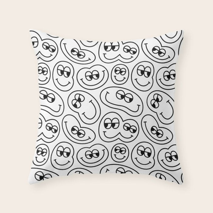 Funny happy face cartoon doodle pattern Throw Pillow Gallery Image 6