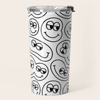 Funny happy face cartoon doodle pattern Travel Mug Gallery Image 2