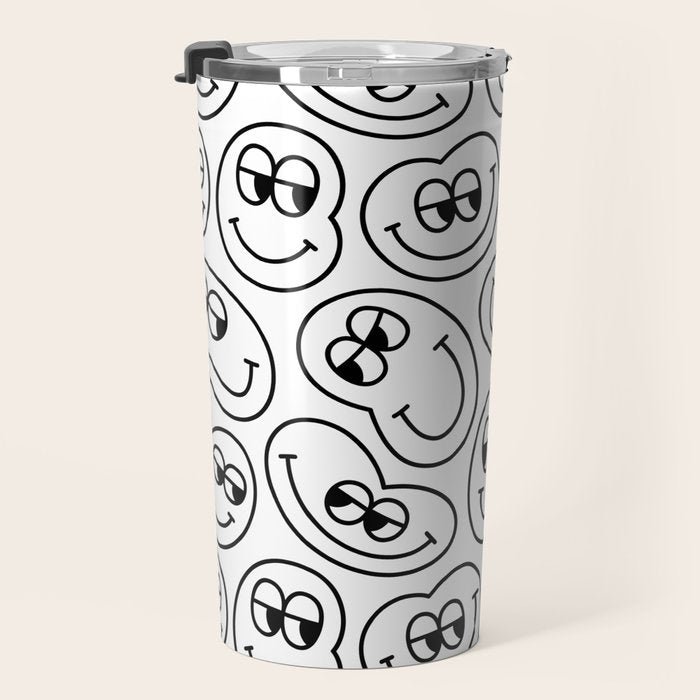 Funny happy face cartoon doodle pattern Travel Mug Gallery Image 3