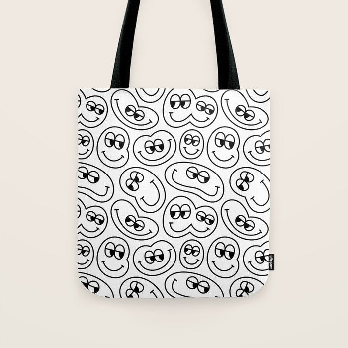 Funny happy face cartoon doodle pattern Tote Bag Gallery Image 1