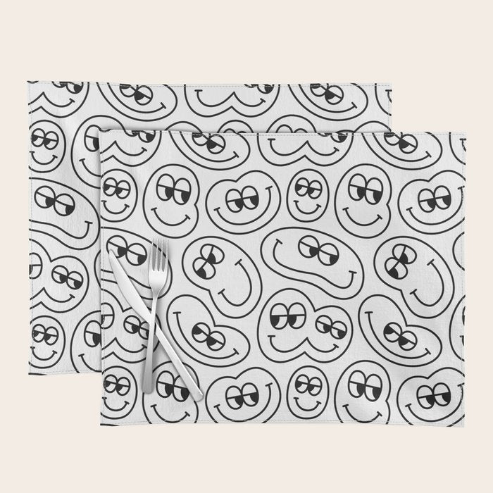 Funny happy face cartoon doodle pattern Placemat Gallery Image 1