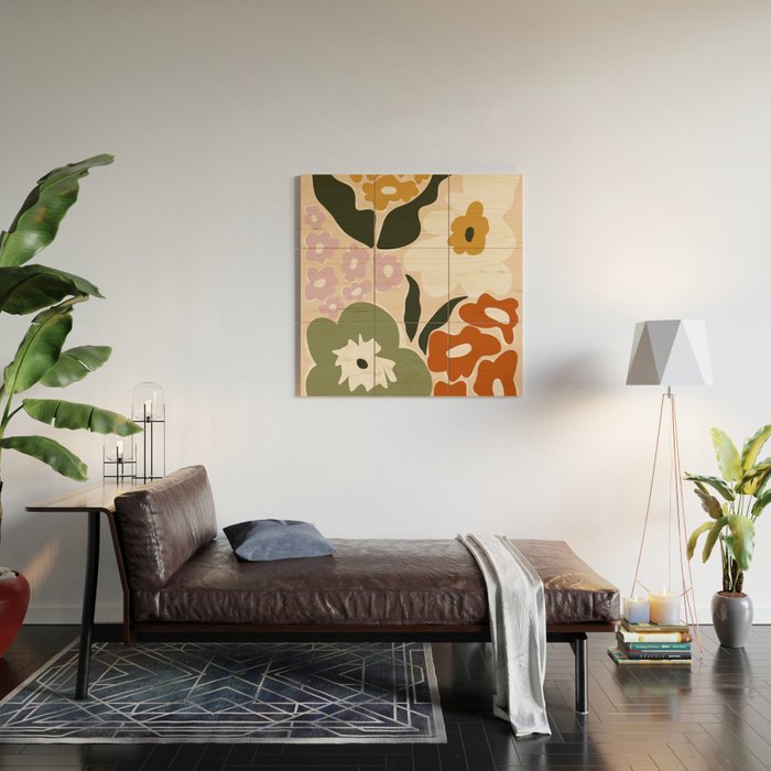 Retro flower party  Wood Wall Art Gallery Image 2