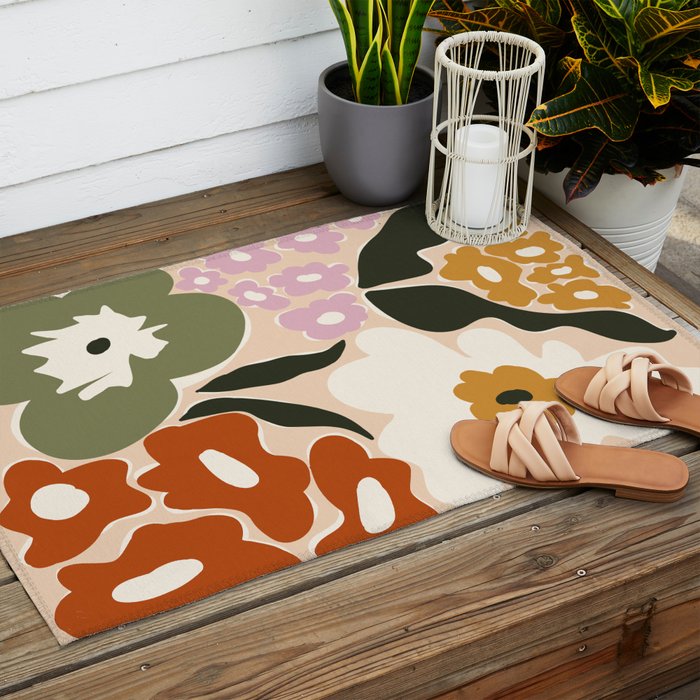 Retro flower party  Outdoor Rug Gallery Image 2