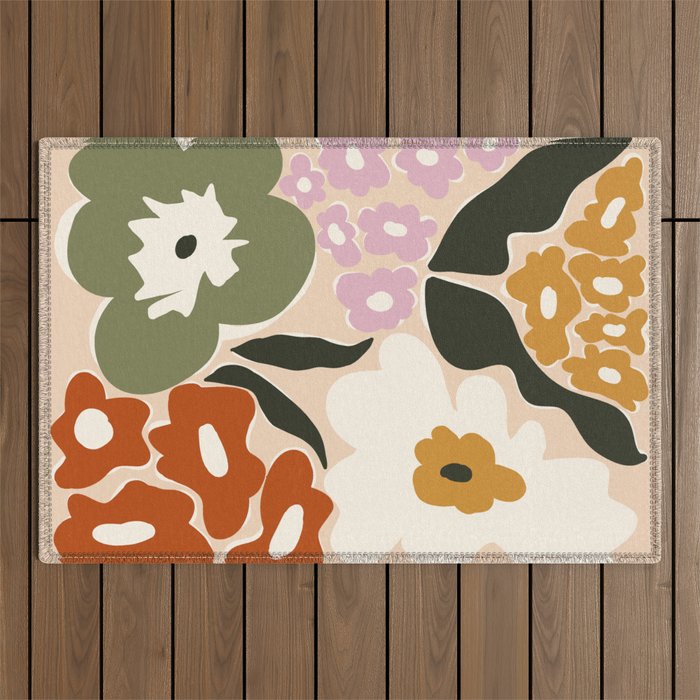 Retro flower party  Outdoor Rug Gallery Image 1