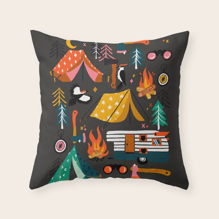 Camping Kit - Charcoal Throw Pillow Gallery Image 6