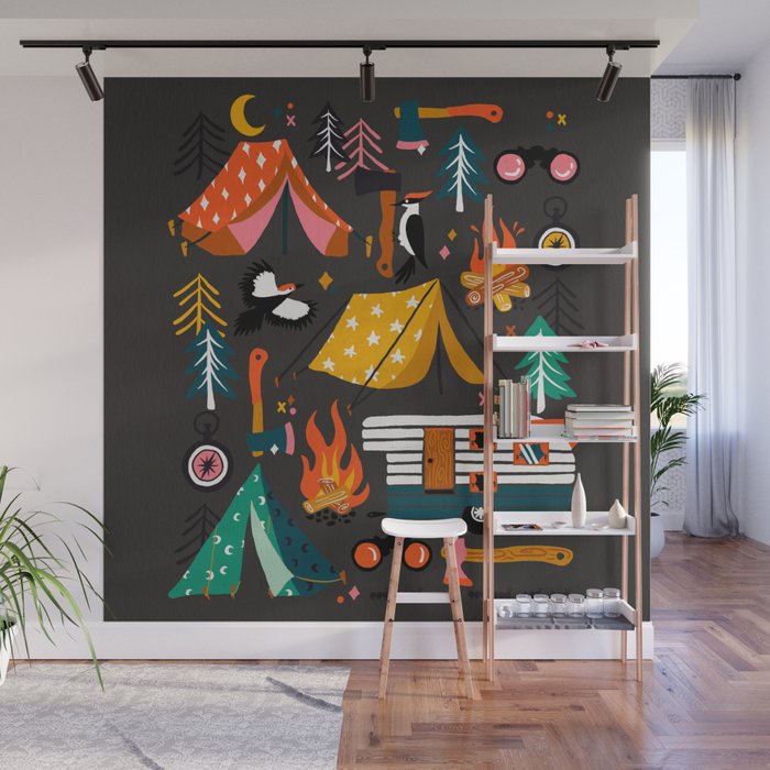 Camping Kit - Charcoal Wall Mural Gallery Image 1