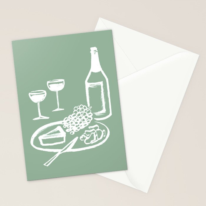 Wine and Cheese Aperitivo - on Pastel Green Stationery Card Gallery Image 2