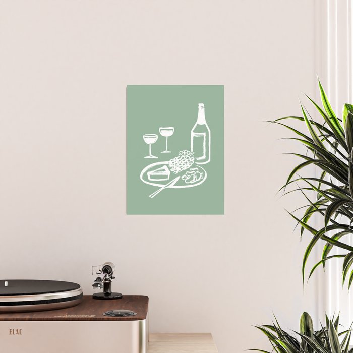 Wine and Cheese Aperitivo - on Pastel Green Poster Gallery Image 2