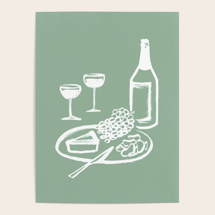 Wine and Cheese Aperitivo - on Pastel Green Poster Gallery Image 4