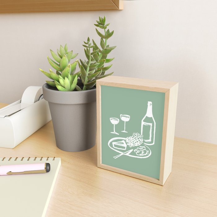 Wine and Cheese Aperitivo - on Pastel Green Mini Art Print Gallery Image 2