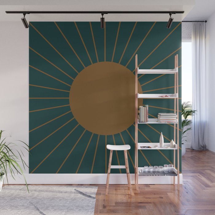 Minimal Sunrays - Teal Wall Mural Gallery Image 1