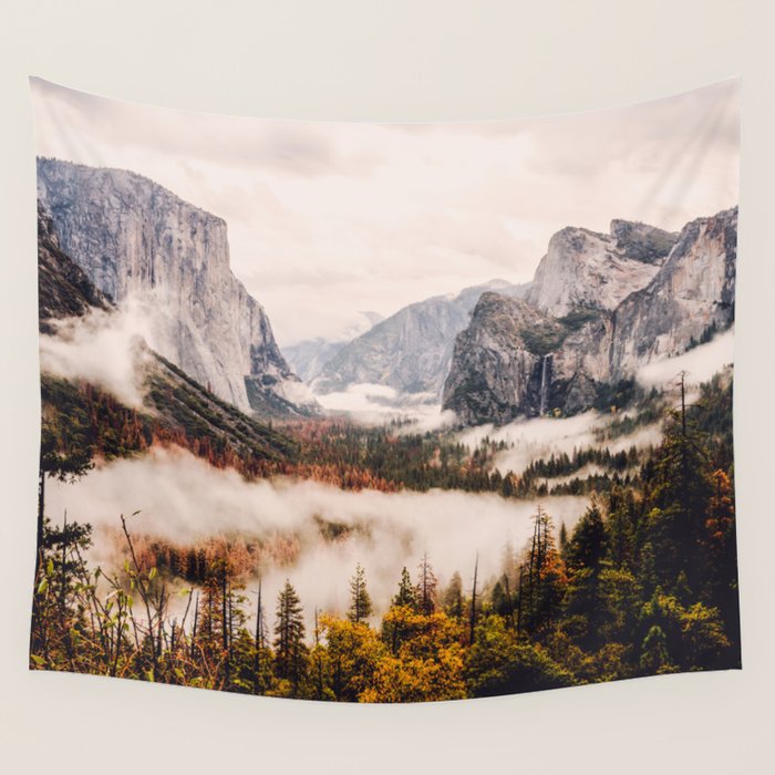 Amazing Yosemite California Forest Waterfall Canyon Wall Tapestry Gallery Image 1